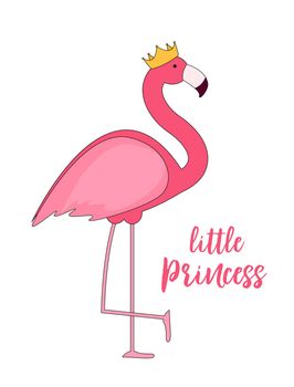 Cute Little Princess Abstract Background with Pink Flamingo Vector Illustration EPS10