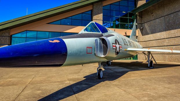 McMinnville, Oregon - August 21, 2017: US Air Force Convair F-102A Delta Dagger on exhibition at Evergreen Aviation & Space Museum.