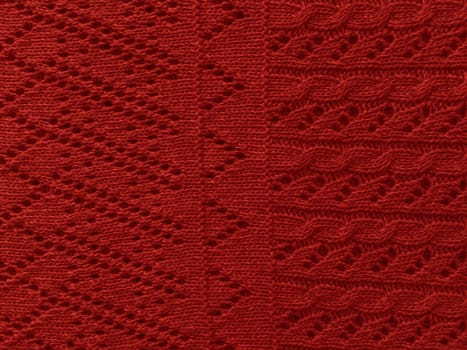 Christmas Knitted Texture. Vintage Weave Canvas. Soft Scandinavian Wallpaper. Xmas Knitted Background. Organic Woven Ornament. Cotton Knitwear Thread Material. Red Xmas Knitting Pattern.
