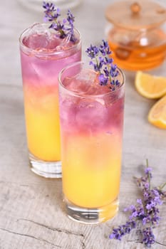 Limoncello liqueur cocktail with honey lavender syrup
