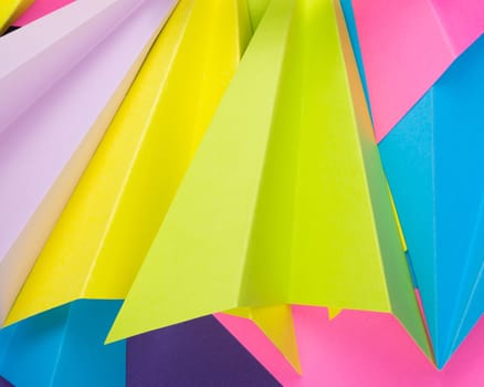 A closeup shot of colorful handmade paper planes