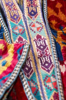 The decorative elements and ornaments on the national clothes of Uzbekistan