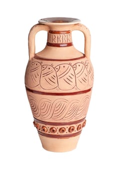 A vintage decorated ceramic jug isolated on a white background