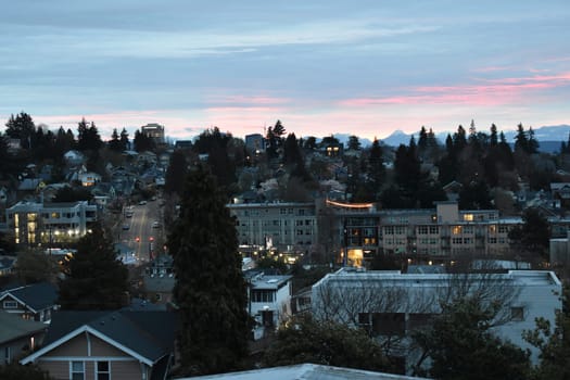 Sunrise View of Seattle Washington Fremont Neighborhood from Roof. High quality photo