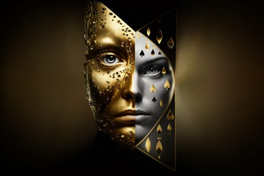 Golden Poker. Texas club poker, online casinos, playing cards, nightlife. Vegas Gambling industry, Casino market, virtual poker, chips, tokens dices tournament luxury deluxe.