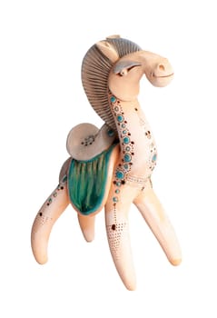 A horse, clay oriental souvenir on a white background