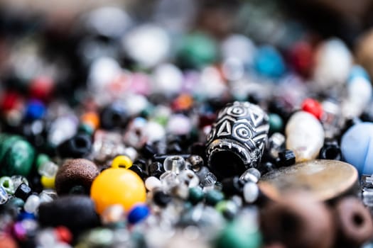 Close up view of vintage beads for needlework