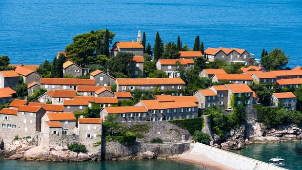 Sveti Stefan island in Montenegro. Luxury resort with ancient buildings in Adriatic sea