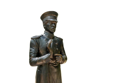 PYATIGORSK, RUSSIA - JULY 04, 2021: Pechorin character of the poem Hero of our time by Lermontov Bronze monument