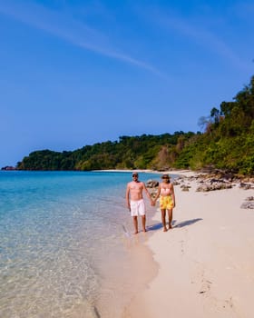 drone view at the beach of Koh Kradan island in Thailand, aerial view over Koh Kradan Island Trang during vacation in Thailand