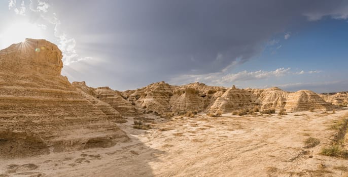 Panoramic view of Bardenas Reales in Navarra, Spain.