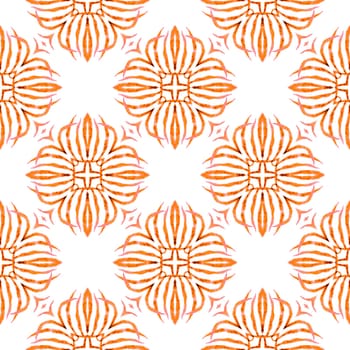Textile ready alluring print, swimwear fabric, wallpaper, wrapping. Orange bold boho chic summer design. Organic tile. Trendy organic green border.