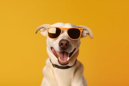 dog background white red blue isolated goggles cute student smile pet portrait funny animal brown orange friend puppy summer sunglasses purebred. Generative AI.