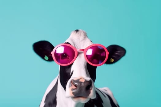 sunglasses animal cow colours fun head comical face generative cute beauty funny trendy character nature colourful portrait fashion eyeglass mammal. Generative AI.