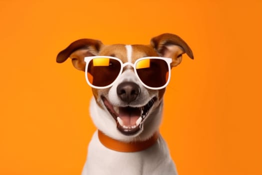 animal dog smile canine pink space brown isolated humor pet stylish background funny sunglasses birthday copy white beautiful portrait fashion cute party domestic. Generative AI.