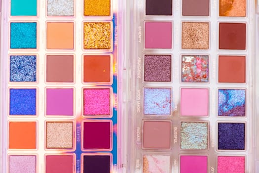 Two trendy multicolor eyeshadow palettes for makeup.