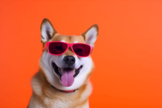 dog cute background student funny brown summer portrait yellow pet canine trendy isolated small smile sunglasses adorable pink fun fashion animal. Generative AI.