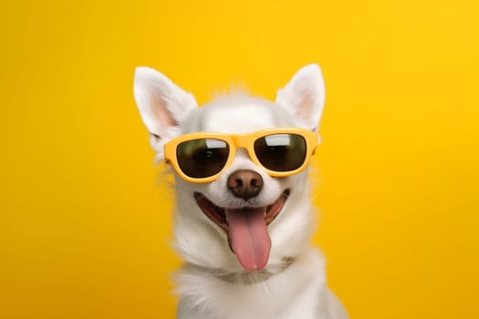 dog sunglasses isolated small student purebred summer trendy breed cute portrait background funny copy adorable animal space smile pet fun beautiful pink. Generative AI.