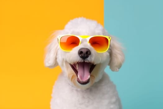 dog isolated beautiful indoor sunglasses happy goggles cute fashion funny pink stylish animal portrait smile background summer adorable pet trendy purebred. Generative AI.