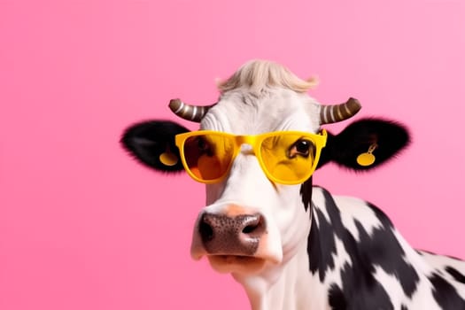 generative cute amusing comical portrait orange art sunglasses funny ai colourful character milk face cow beauty animal expression head background. Generative AI.