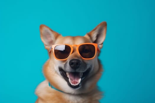 beautiful dog isolated background adorable pink small smile cute sunglasses fashion funny student animal fun concept brown portrait canine pet purebred. Generative AI.