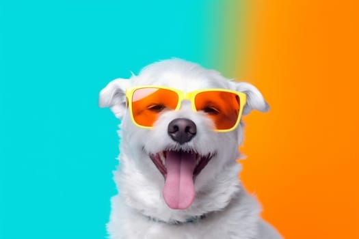 dog portrait concept background stylish brown trendy white red sunglasses purebred cute funny pet canine isolated indoor animal smile breed glasses. Generative AI.