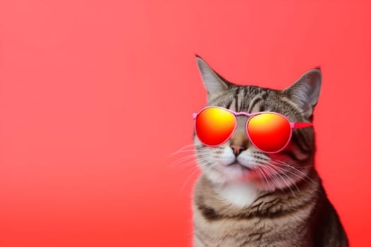 cute space mammal animal sunglasses pink pet adorable colourful funny portrait violet fashion neon style beauty cat copy lovely pretty summer. Generative AI.