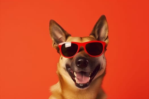 friend dog portrait sunglasses puppy trendy background fashion adorable student studio cute white animal smile funny pet blue yellow isolated humor. Generative AI.