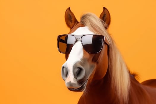 pet head colours concept looking sunglasses portrait smile isolated goggles background fashion cartoon animal fun mammal dark funny green colourful horse. Generative AI.