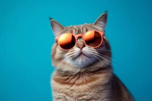 fashion sunglasses pink cute neon colourful cat kitten lens portrait eye trendy expression funny violet pet kitty animal cool goggles. Generative AI.