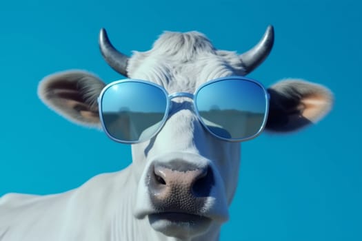 eyeglass background ai sunglasses face head farm blue copy dairy animal cool bull fun style postcard space cow blue funny animal portrait milk. Generative AI.