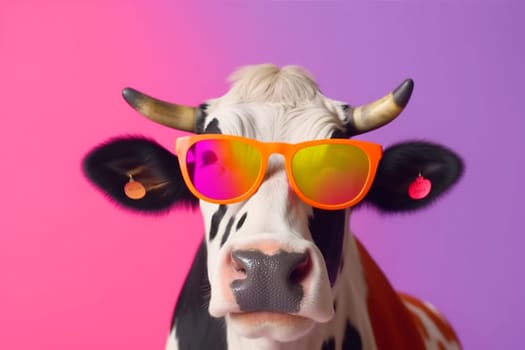 art animal isolated head colours face cow funny character beauty looking colourful trendy orange amusing portrait generative cute sunglasses eyeglass. Generative AI.