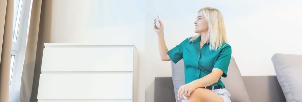 Women enjoy the coolness while standing in front of the air conditioner.