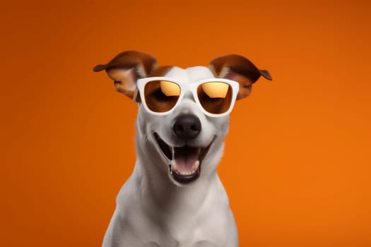isolated dog concept smile studio canine sunglasses cute small background pet animal portrait friend blue student fashion funny brown humor young. Generative AI.