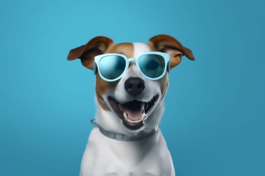 dog animal doggy brown copy white young background isolated red cute smile fashion pet sunglasses portrait domestic space pink funny stylish concept. Generative AI.