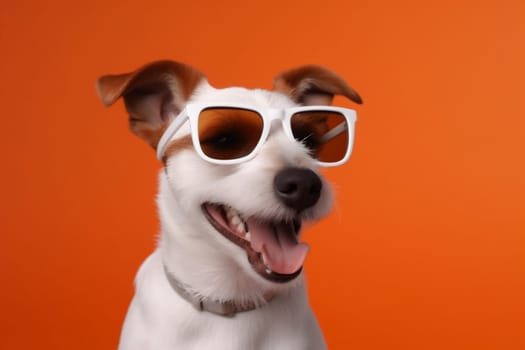 dog cute domestic brown adorable sunglasses background funny yellow concept glasses animal beautiful indoor smile isolated canine breed young pet portrait. Generative AI.
