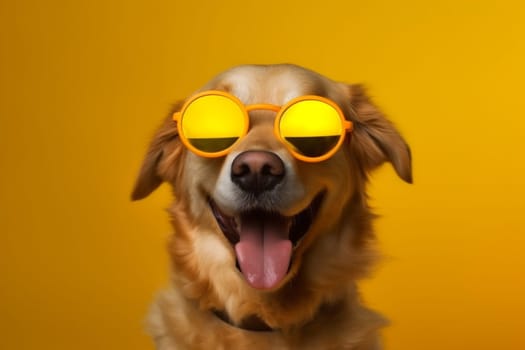 beautiful dog birthday red concept breed orange student cute sunglasses brown party humor fashion puppy smile portrait pet animal isolated funny background. Generative AI.