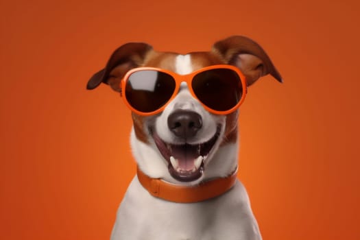 purebred dog sunglasses stylish animal humor fashion domestic background smile pet trendy portrait student white isolated puppy cute funny glasses summer. Generative AI.