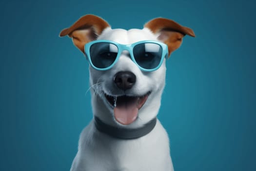 dog student blue party smile isolated birthday funny young beautiful background doggy puppy animal cute pet small fashion domestic purebred sunglasses portrait. Generative AI.