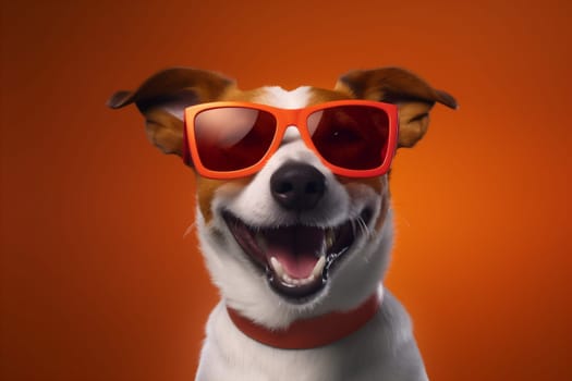 doggy dog pet background stylish yellow sunglasses orange friend cute summer puppy animal funny brown isolated smile glasses canine trendy portrait. Generative AI.