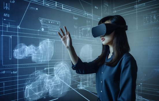 woman cyberspace glasses design technology work three-dimensional online app business web 3d website graphic hologram futuristic headset digital tech innovation virtual. Generative AI.
