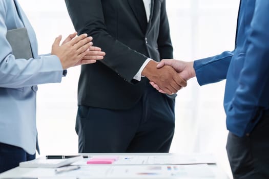 Business partnership meeting concept. Image business people handshake. Successful businessmen handshaking after good deal. Group support concept.