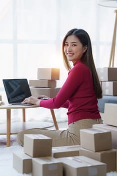 Small businesses SME owners female entrepreneurs check online orders to prepare to pack the boxes, sell to customers, sme business ideas online.
