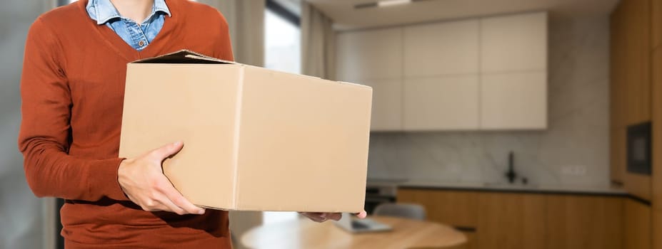 Delivery man with boxes, shopping.