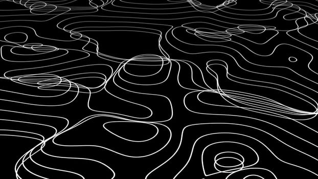 Black and White 3D Topographic map background concept abstract background. Space Geography Wavy curve lines background