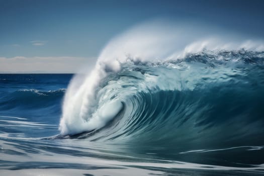 travel storm power nature sea coast blue cool beach wave sky splashing abstract water environment surfing crash ocean hawaii liquid. Generative AI.