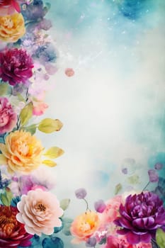 flower pattern color valentine rose soft beauty nature wallpaper bouquet blur pastel blossom happy watercolor bokeh background design peonies pink spring. Generative AI.