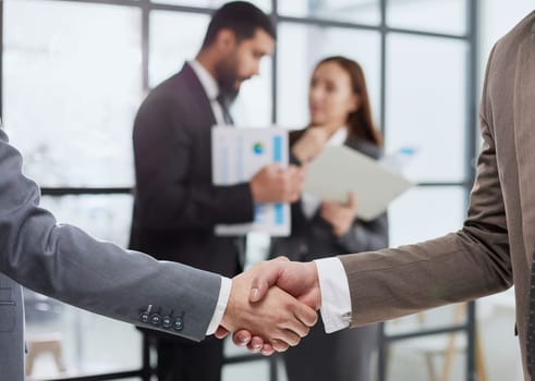 Nice to meet you. Close-up of two young businessmen shaking hands