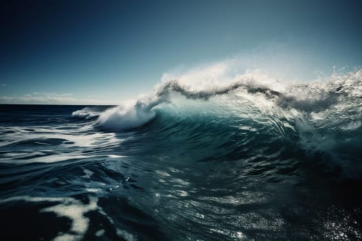 stormy sea crash surfing hawaii ocean power blue recreation wave beach sky cool abstract liquid water rough dangerous nature tropical. Generative AI.
