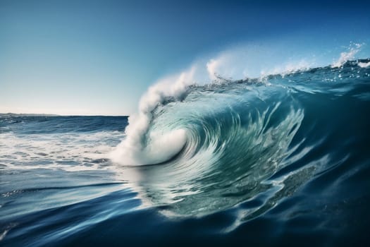 pure wave beach sea nature rough blue surfing cool spray environmental ocean storm sunshine surf exercise crash liquid speed water. Generative AI.